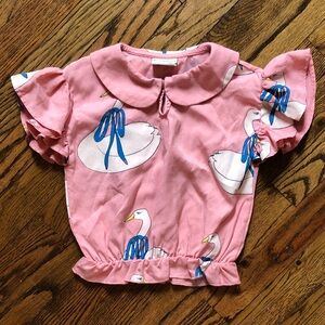 Pink Swan Print Ruffle Sleeve Top for Kids